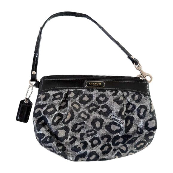 Coach Handbags - Coach Y2K Black & Silver Metallic Leopard Wristlet Wallet